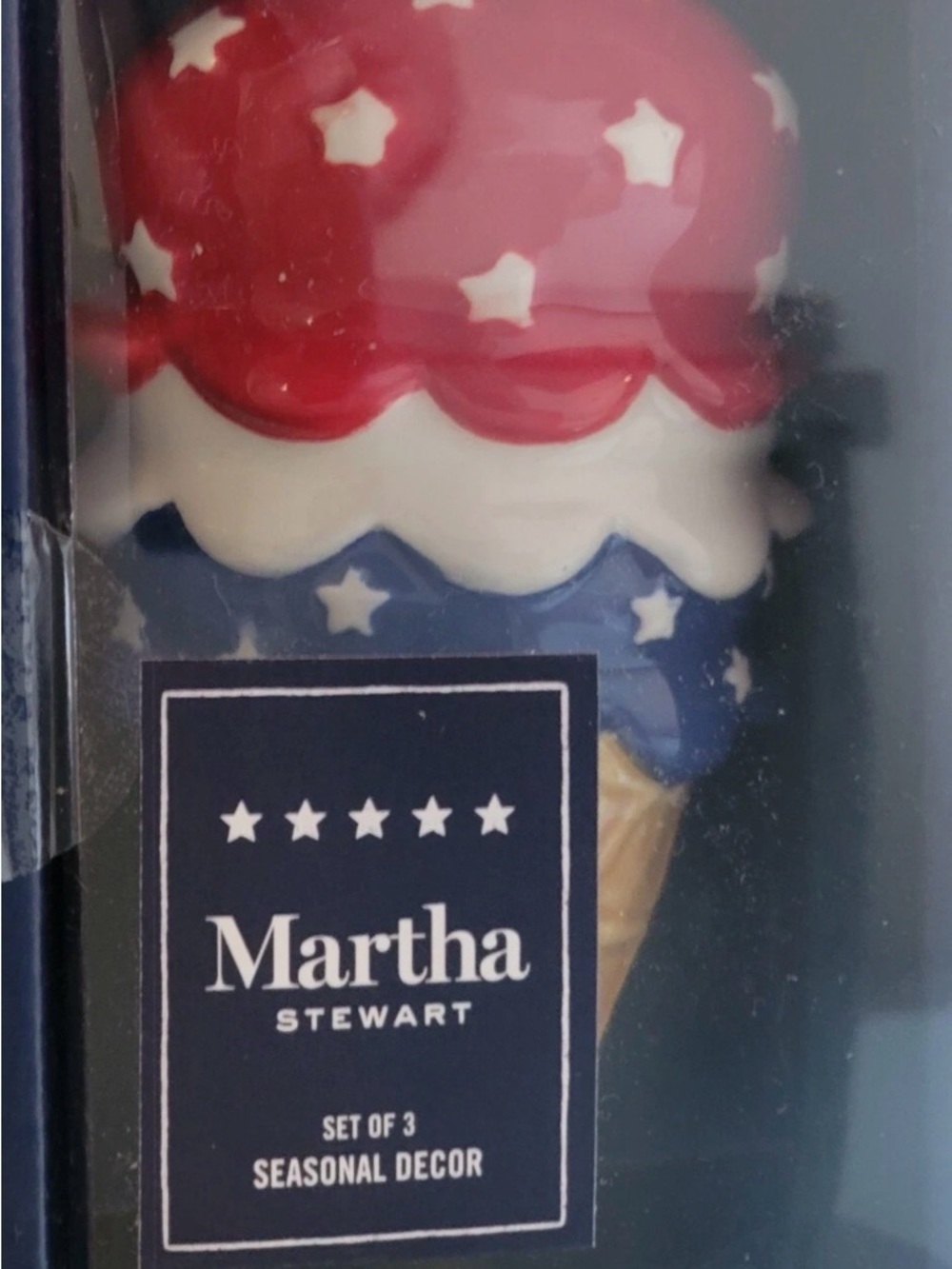 Martha Stewart July 4th Patriotic Stars & Stripes Ceramic Ice Cream Cones NIB - Picture 4 of 11